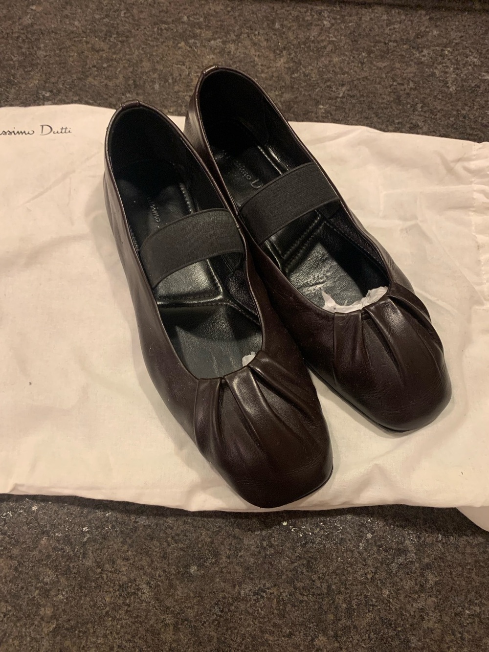 Massimo Dutti Brown Leather Ballet Mary Jane Flats